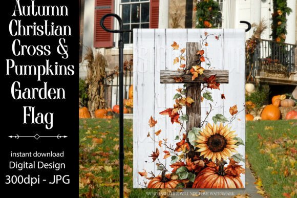 Autumn Christian Cross Garden Flag 3 Graphics for Crafts