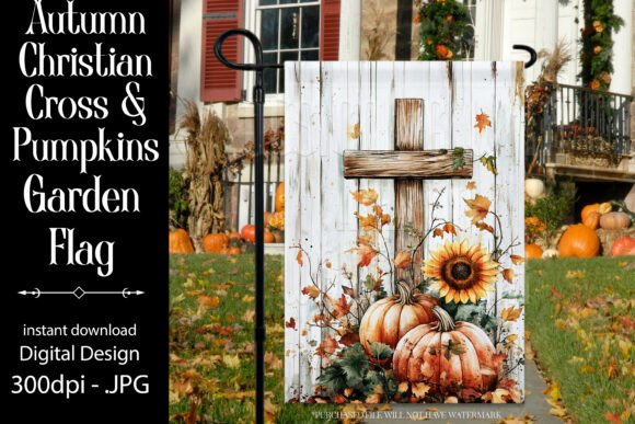 Autumn Cross Pumpkins Garden Flag Graphics for Crafts